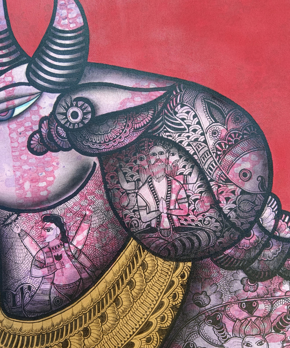 Deva- Vahana (The Divine Carrier) – Acrylic on Canvas Hand Printed Wall Art |24x24 Inches | Unframed