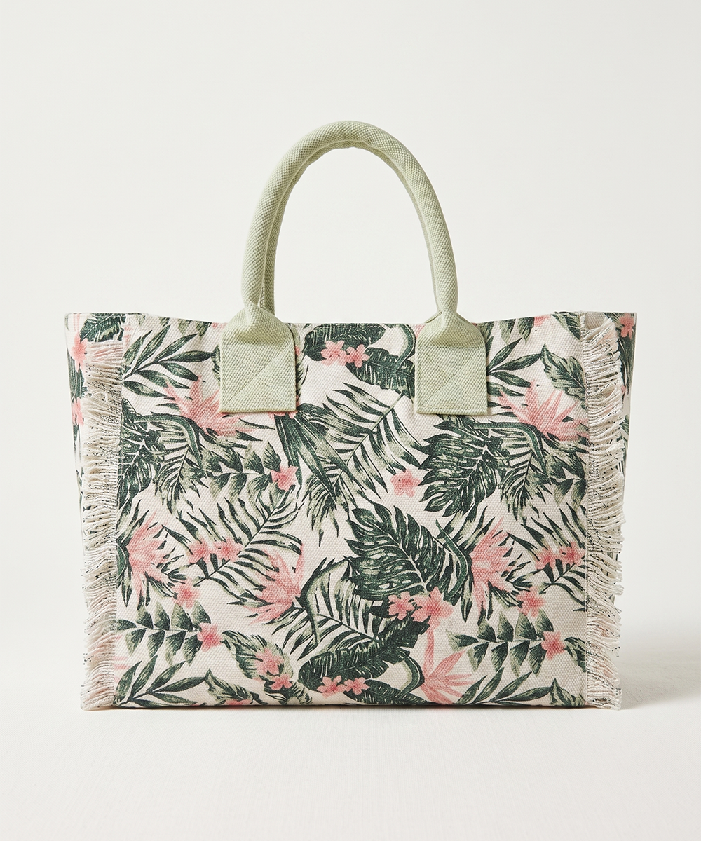 Citrus Oasis Woven Fringed Tote Bag