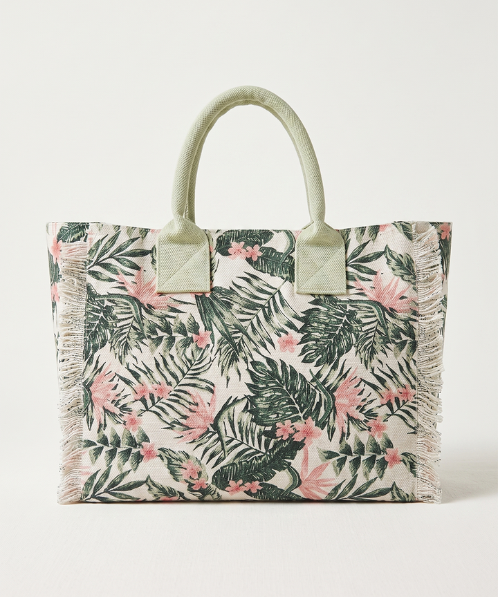 Citrus Oasis Woven Fringed Tote Bag