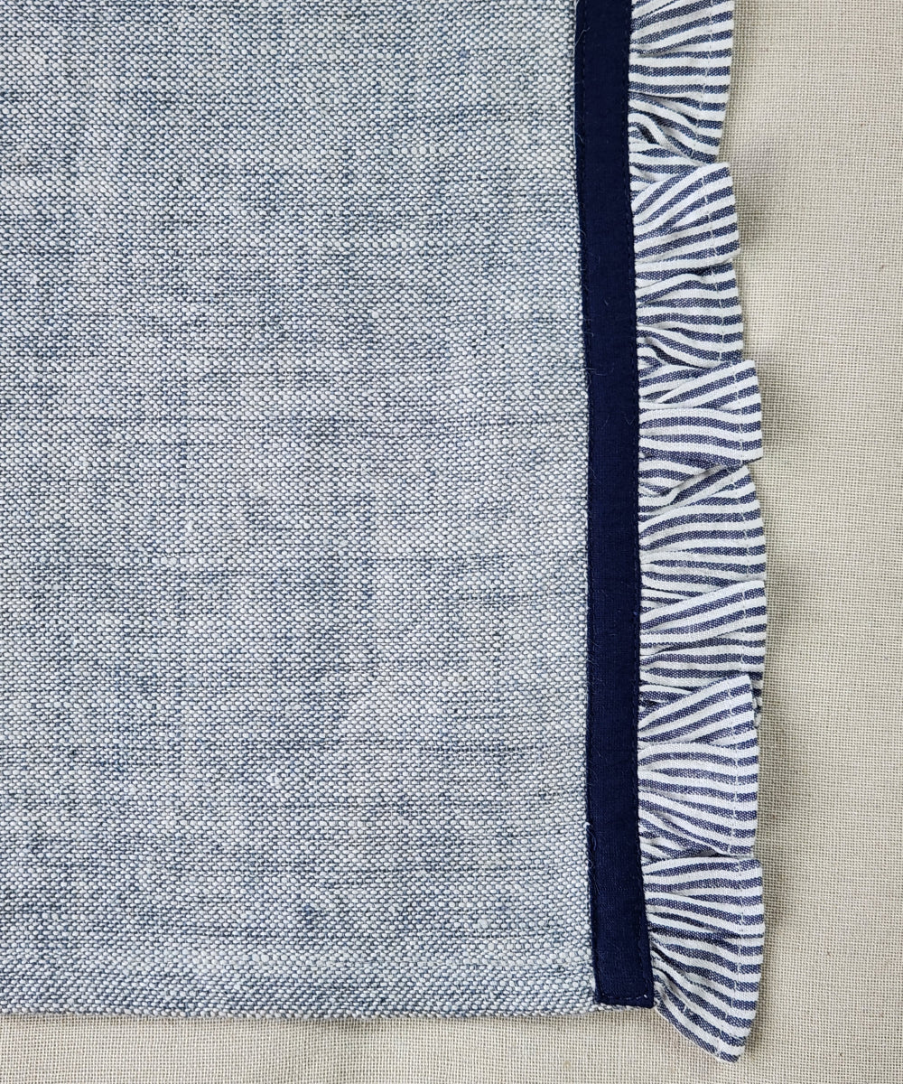 Set of 6 pcs Blue Cotton Oxford Table Mats with Navy stripe Ruffles
