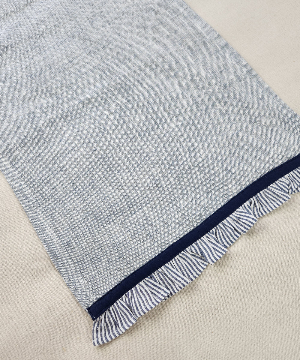 Set of 6 pcs Blue Cotton Oxford Table Mats with Navy stripe Ruffles