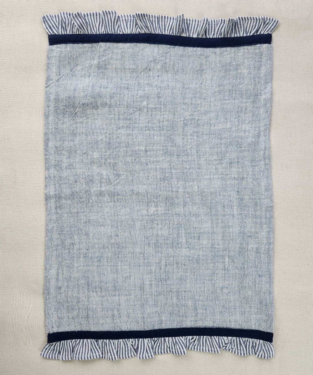 Set of 6 pcs Blue Cotton Oxford Table Mats with Navy stripe Ruffles