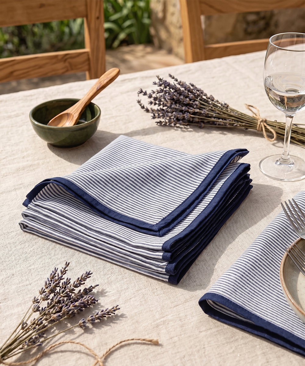 Set of 6 pcs Navy Stripe Cotton YD Table Mats