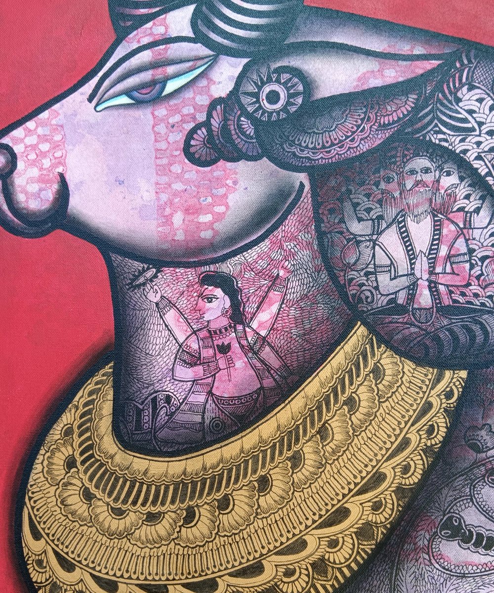 Deva- Vahana (The Divine Carrier) – Acrylic on Canvas Hand Printed Wall Art |24x24 Inches | Unframed