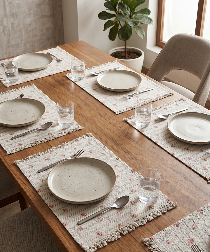 Set of 6 pcs Ditsy Stripe Printed Cotton Table Mats