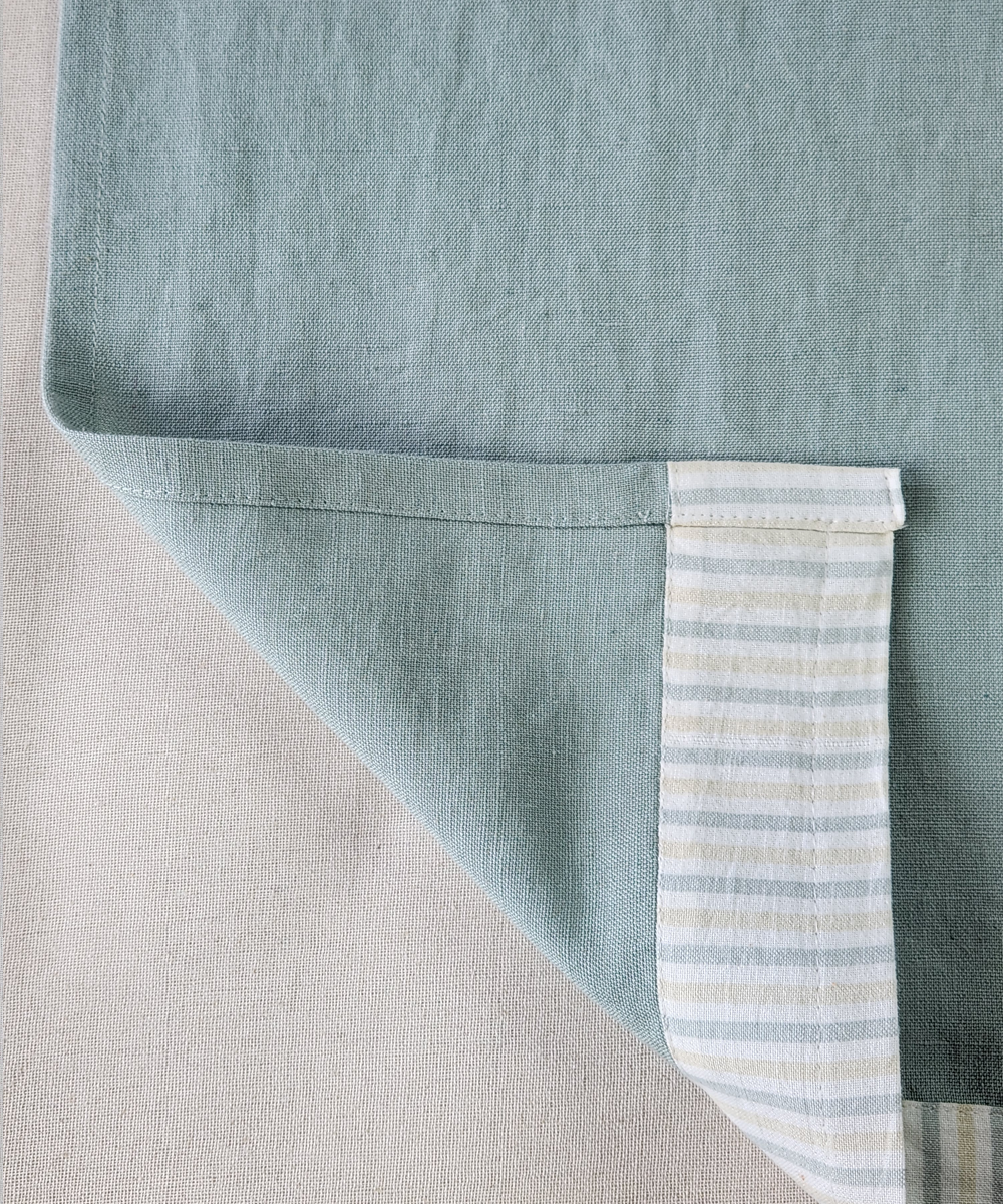 Sage Green Pure Linen 6 seater Table Runner with YD stripe flange