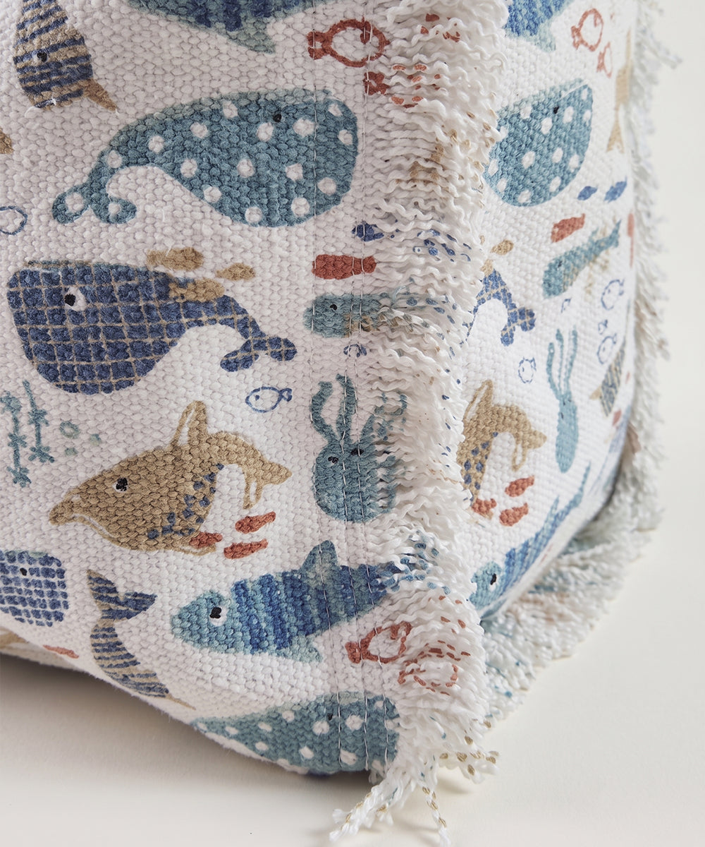 Marine Life Woven Fringed Tote Bag