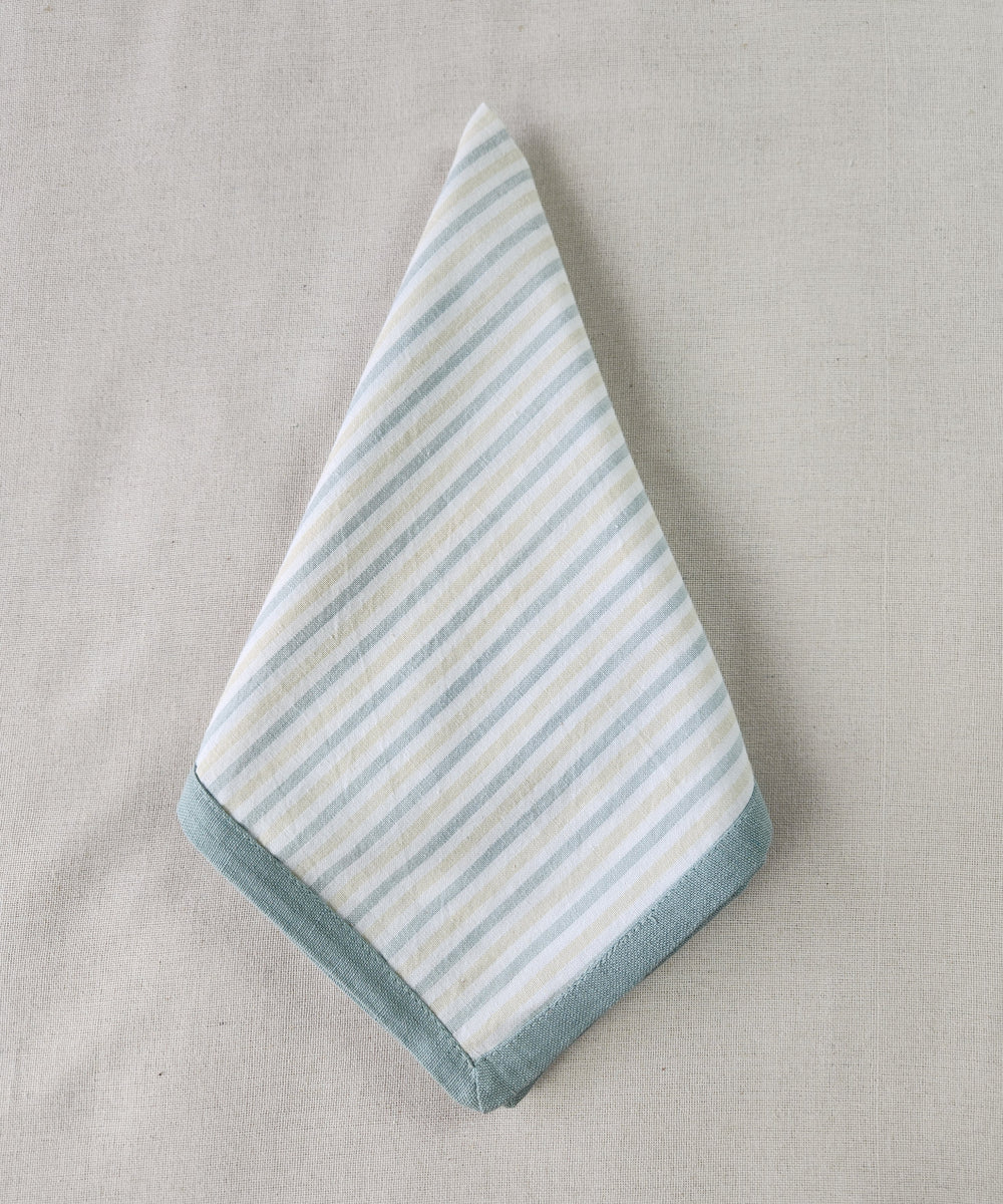 Set of 6 pcs Sage Green & Yellow Cotton YD stripe Table Napkin