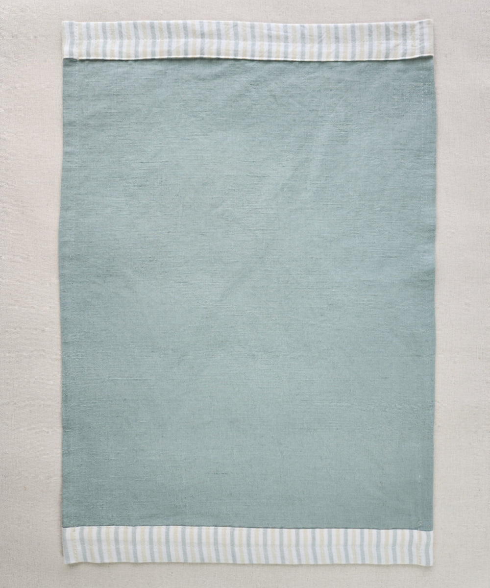 Set of 6 pcs Sage Green Pure Linen Table Mat with YD stripe flange