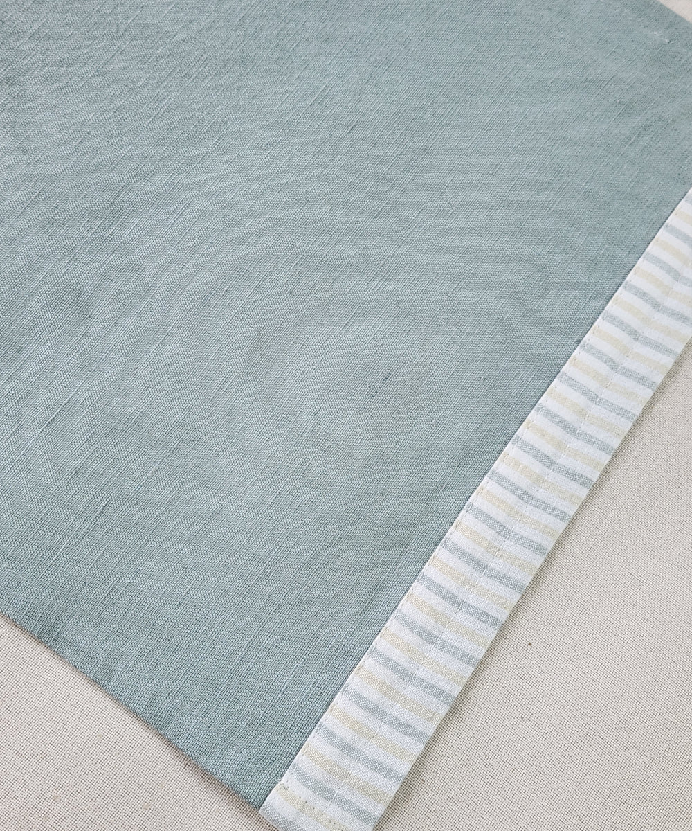 Set of 6 pcs Sage Green Pure Linen Table Mat with YD stripe flange