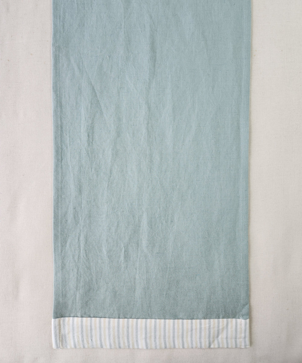 Sage Green Pure Linen 6 seater Table Runner with YD stripe flange