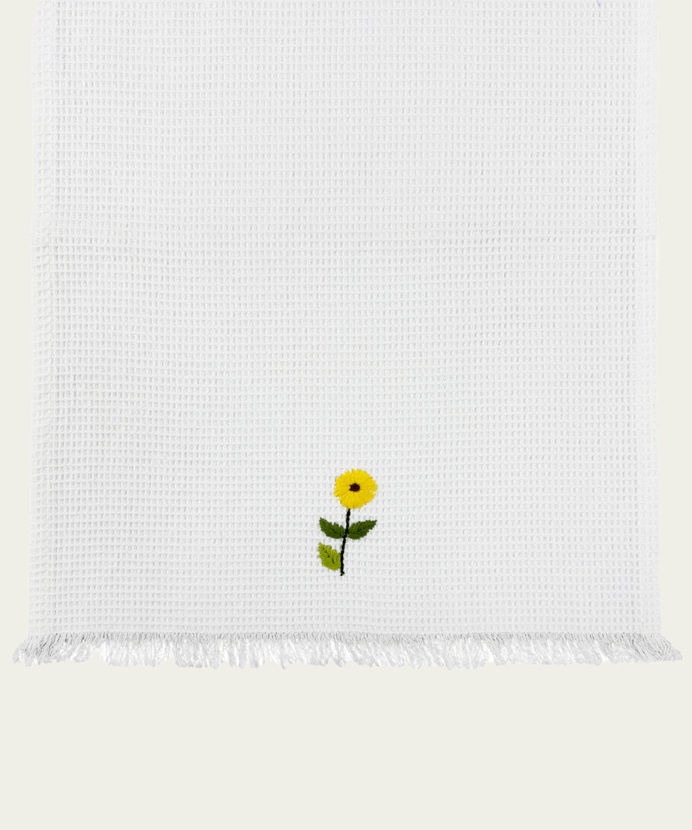 Embroidered Hand Towel - Set of 2 pcs in Soft Cotton Waffle | White