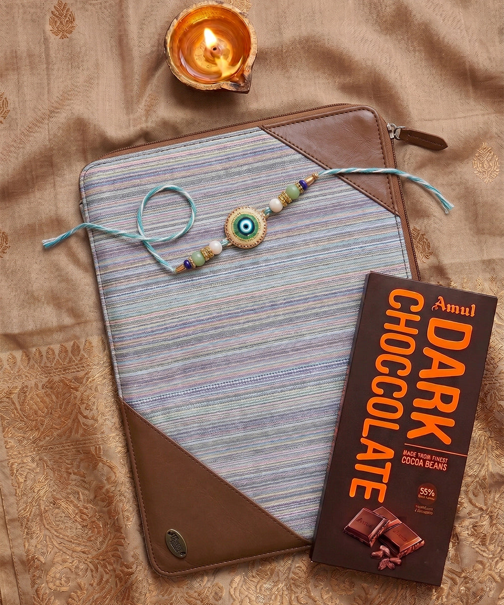 Pure Leather Laptop Sleeve with Rakhi and Chocolate