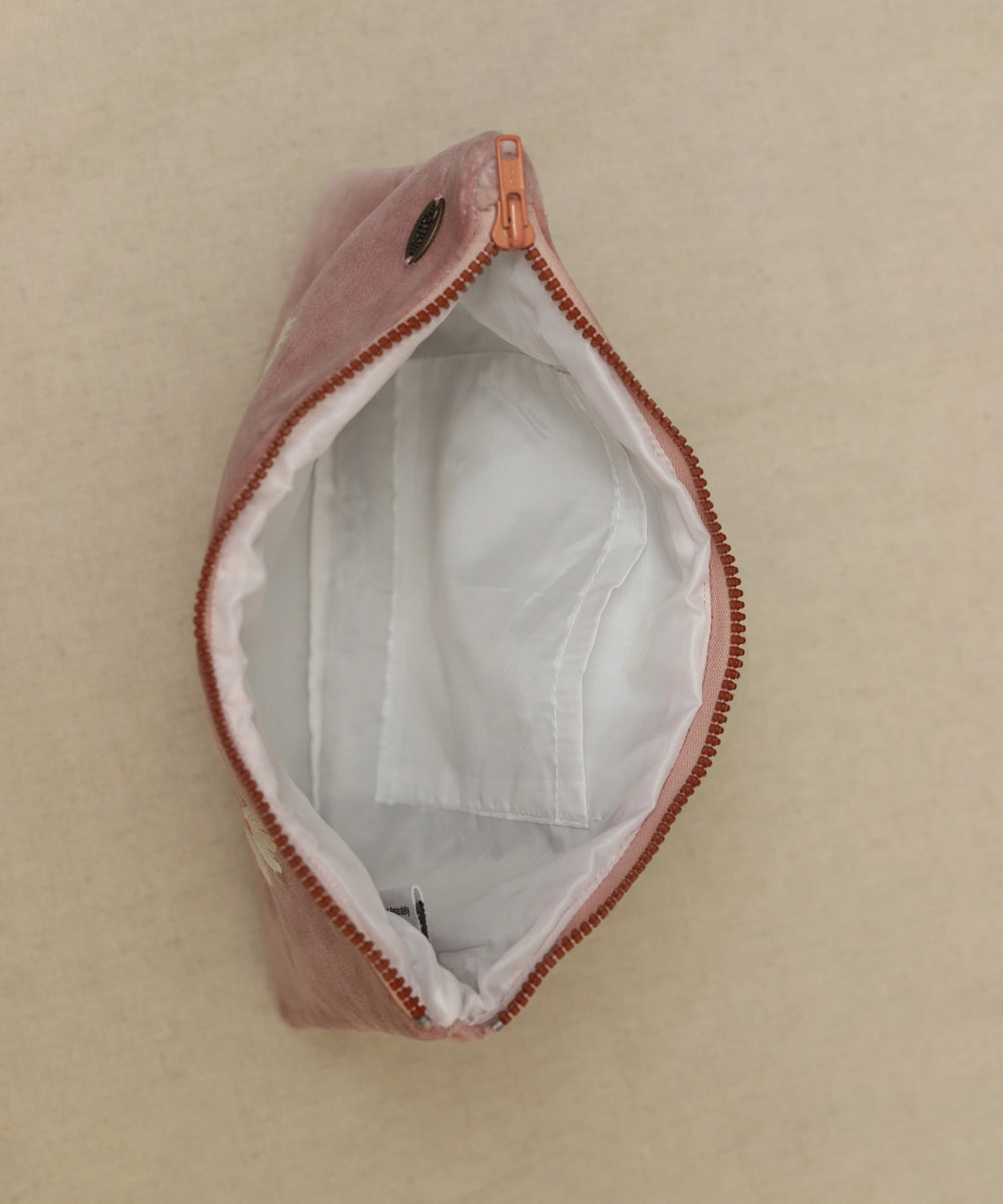 Onion Pink hand embroidered   Velvet Utility Pouch with Lining & Zip