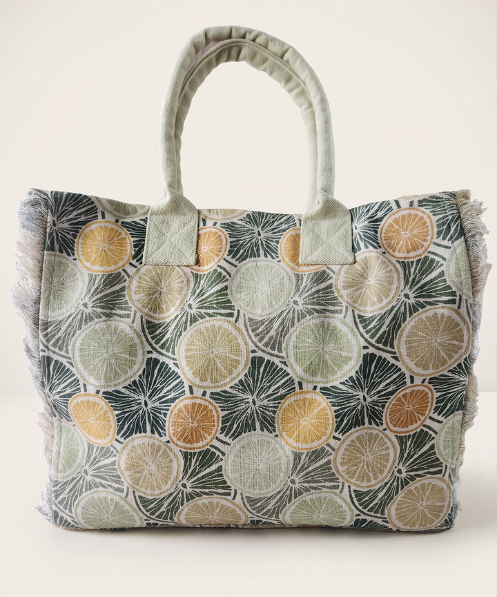 Citrus Grove Woven Fringed Tote Bag