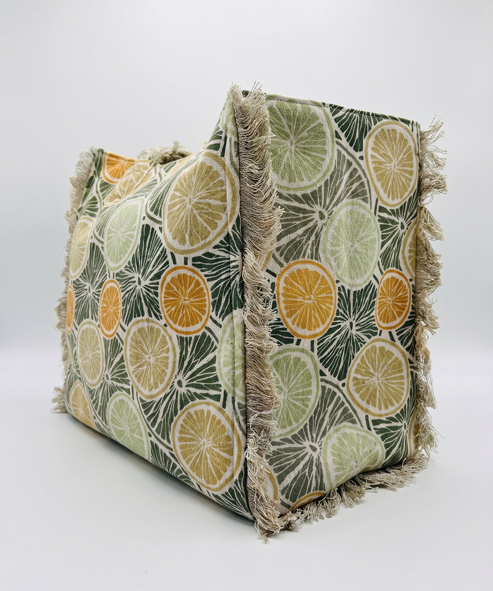 Citrus Grove Woven Fringed Tote Bag