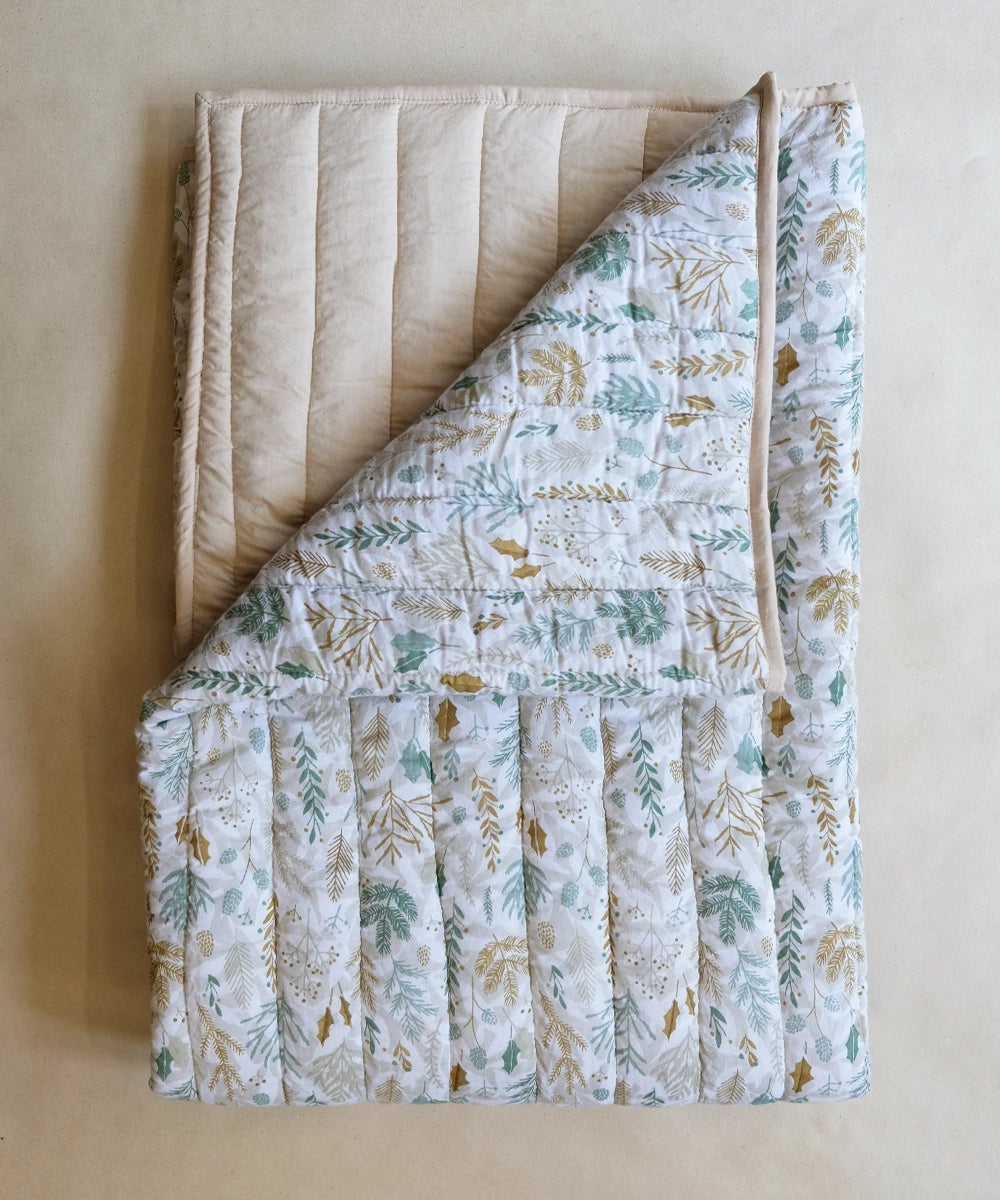 Mint Green Cotton Printed Baby Bedding Set (1 Bedding, 1 Pillow, 2 Bolsters)