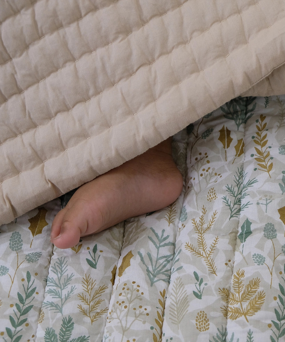 Mint Green Cotton Printed Baby Quilt