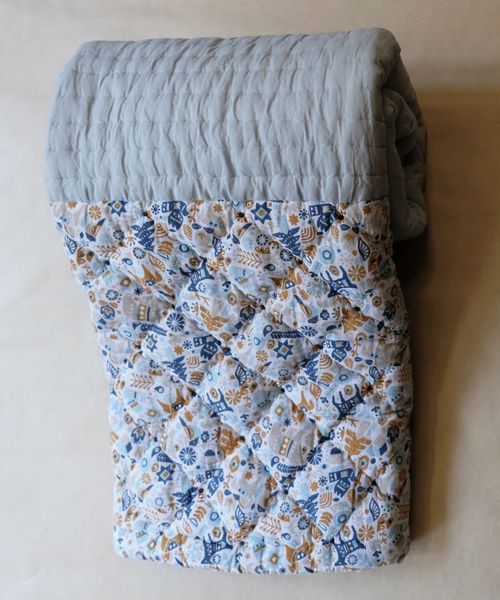 Blue Cotton Printed Baby Quilt