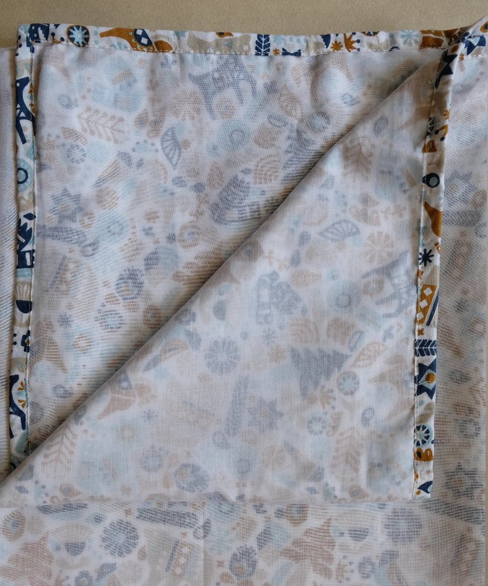 Blue Cotton Printed Baby Dohar