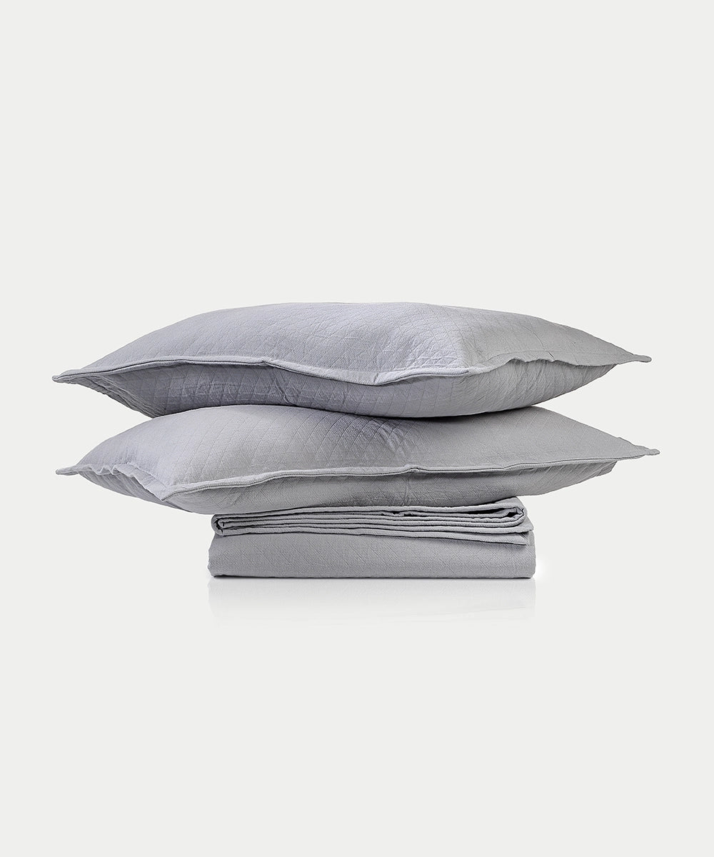 Dark Grey Cotton Matelassé Jacquard King Bedcover with 2 Pillow Covers