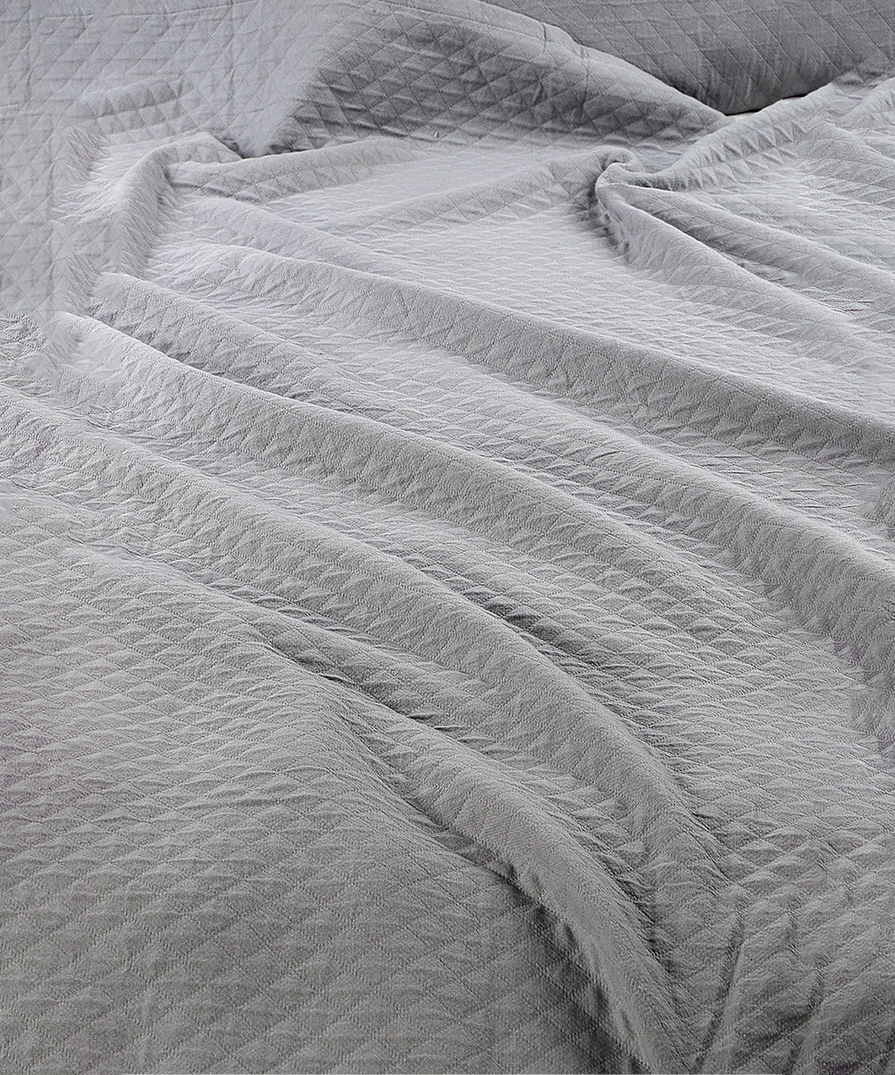 Dark Grey Cotton Matelassé Jacquard King Bedcover with 2 Pillow Covers