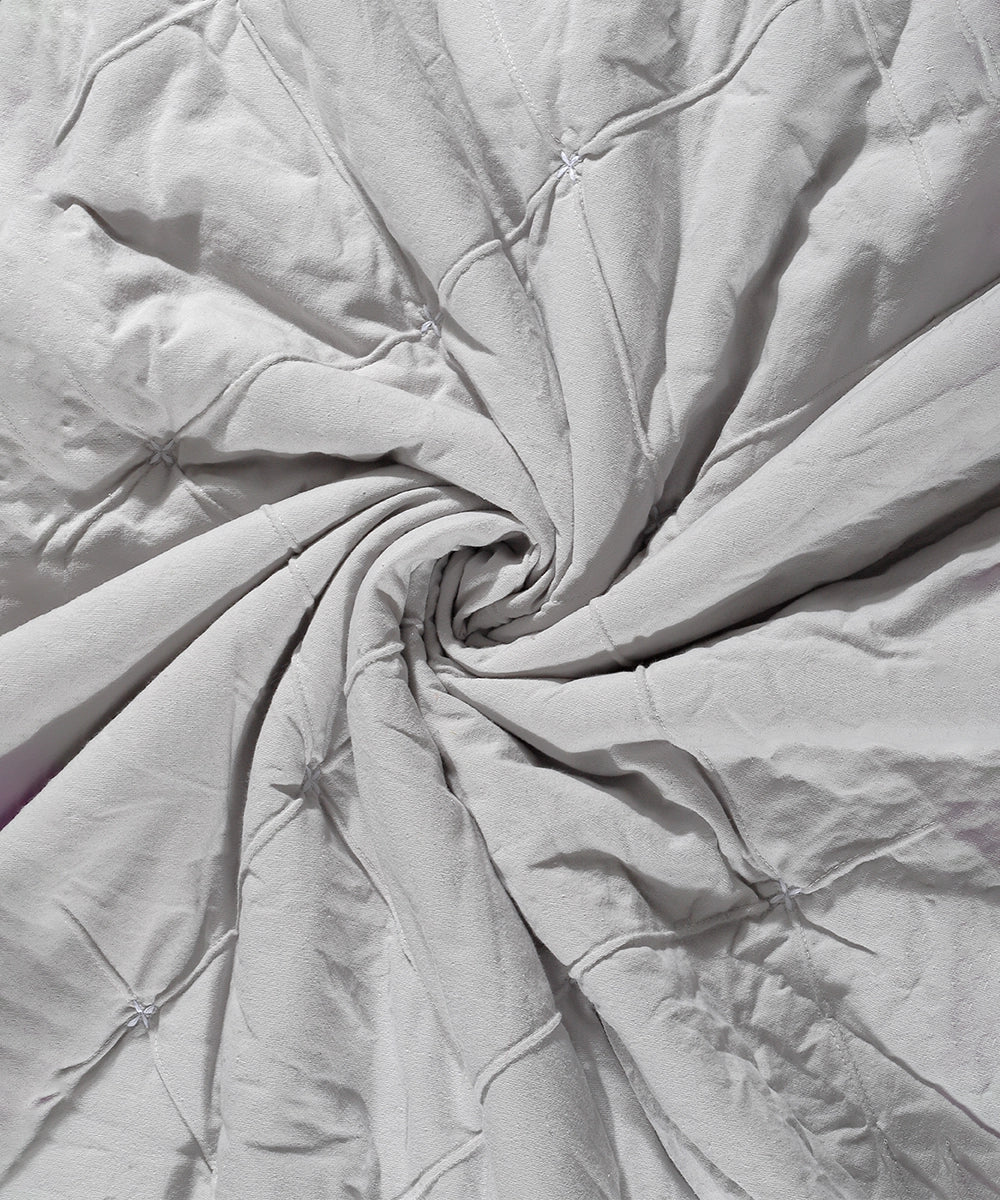 Light Grey Quilted Diamond Shape & Snow White Stripe Comforter with 2 Pillow Cover