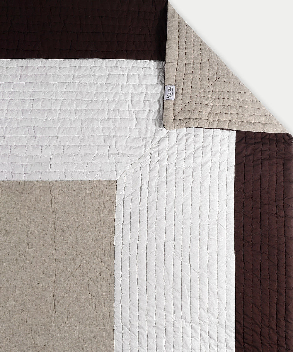 Beige, Cream & Brown Quilted Comforter with 2 Pillow Covers