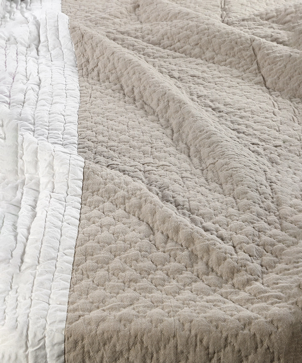 Beige, Cream & Brown Quilted Comforter with 2 Pillow Covers