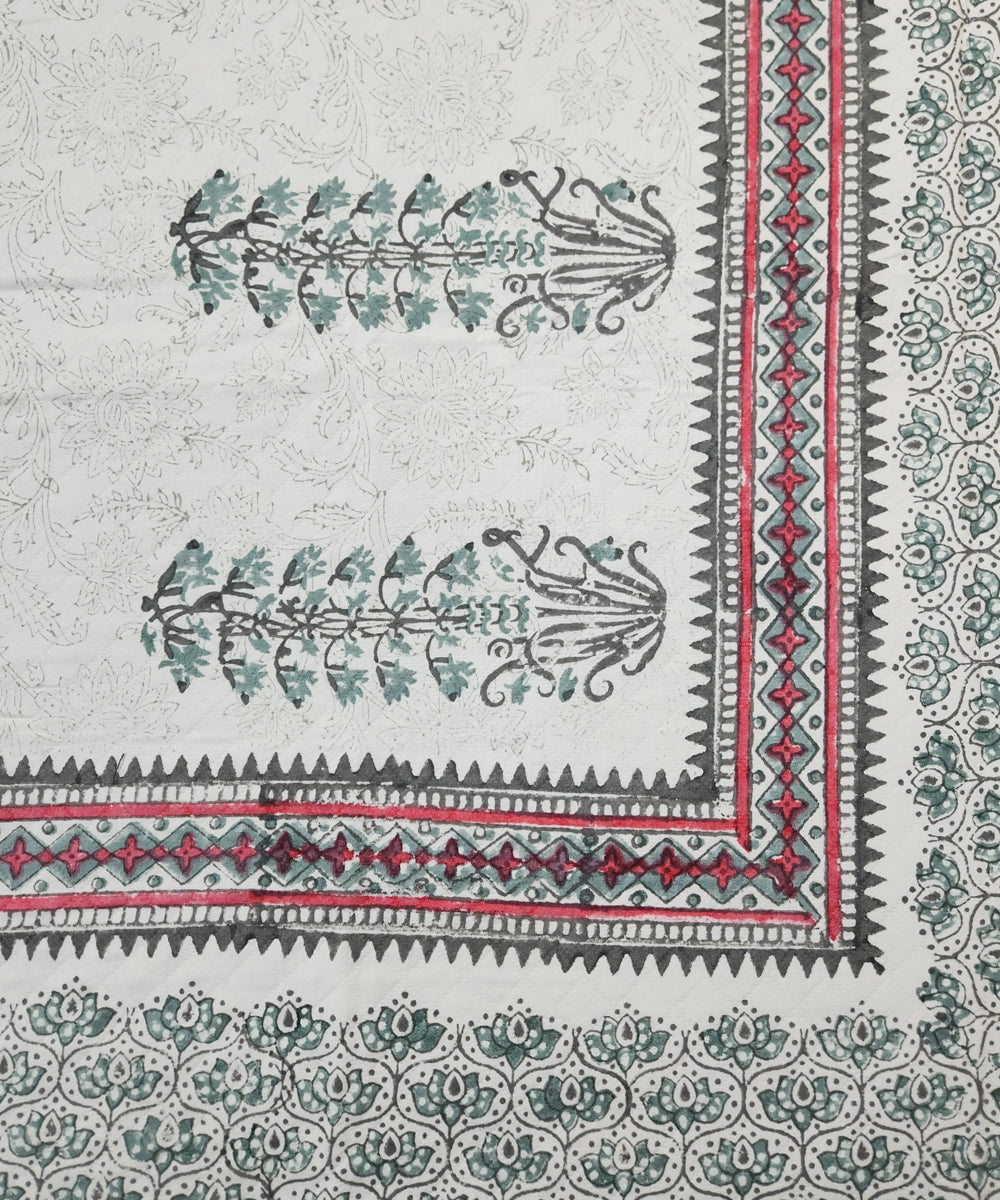 Off White with Pink Floral Block Printed Matelassé Jacquard Cotton King Bedcover with 2 pillow covers (94x102 Inches)