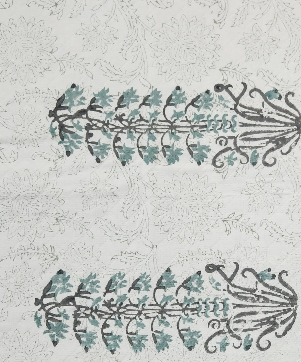 Off White with Pink Floral Block Printed Matelassé Jacquard Cotton King Bedcover with 2 pillow covers (94x102 Inches)