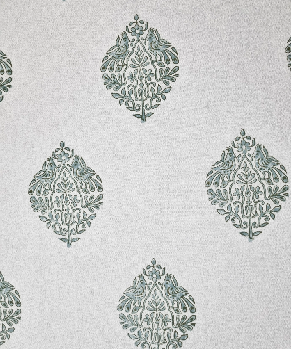 White Green Parrot  Block Printed Cotton King Bedsheet with 2 Pillow Covers