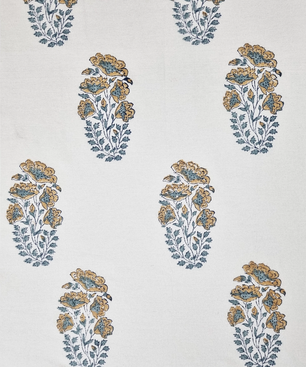 Indigo Coffee Floral Stripe Block Printed Cotton King Bedsheet with 2 Pillow Covers