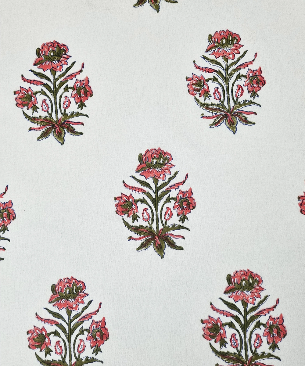 Indigo Pink Paisley Floral Stripe Block Printed Cotton Queen Bedsheet with 2 Pillow Covers