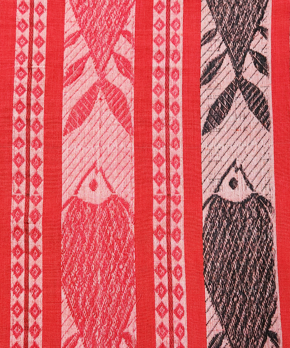 Handloom Fish with Cotton Canvas Tote Bag | Leather Handle