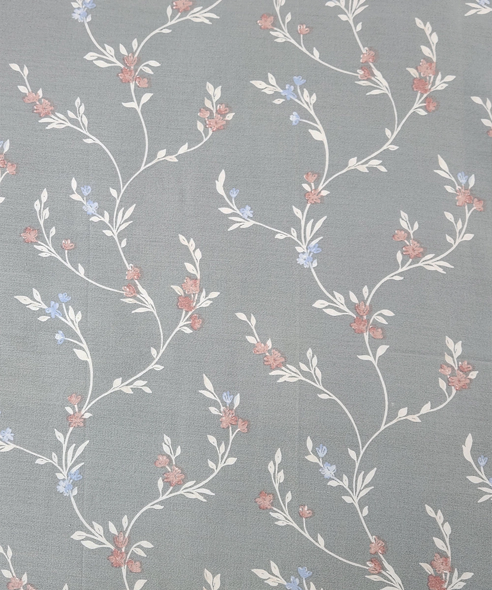 Dull Olive Floral Printed Cotton Sateen King Bedsheet with 2 Piilow Covers