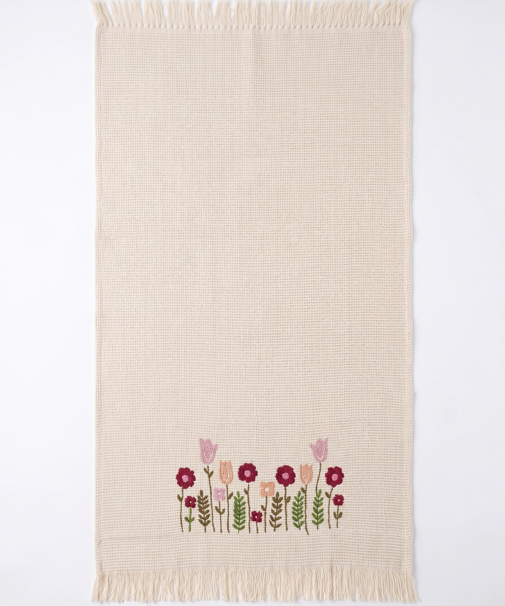 Embroidered Bath Towel | Soft Cotton Waffle | Beige