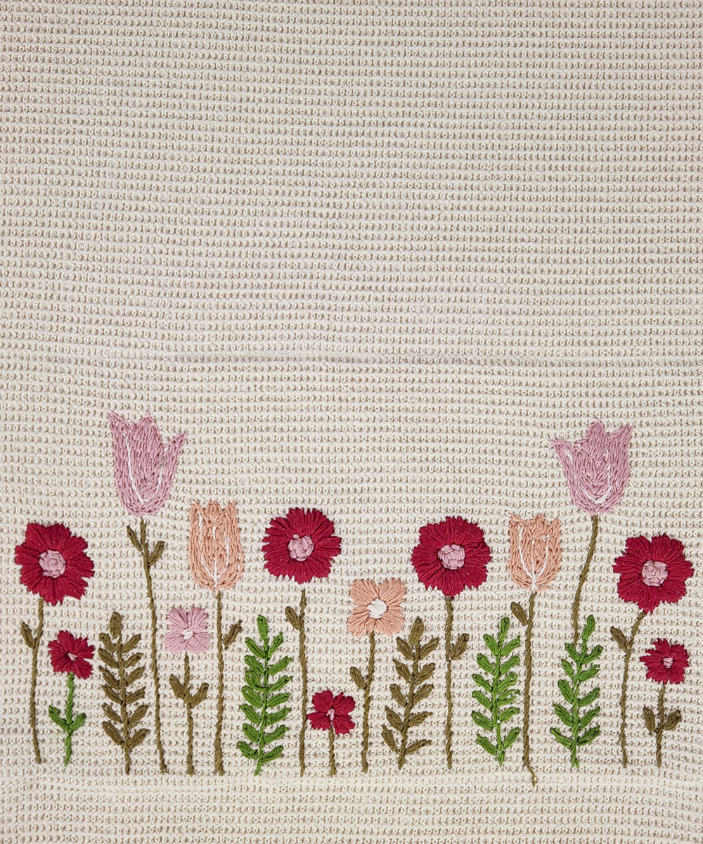 Embroidered Bath Towel | Soft Cotton Waffle | Beige