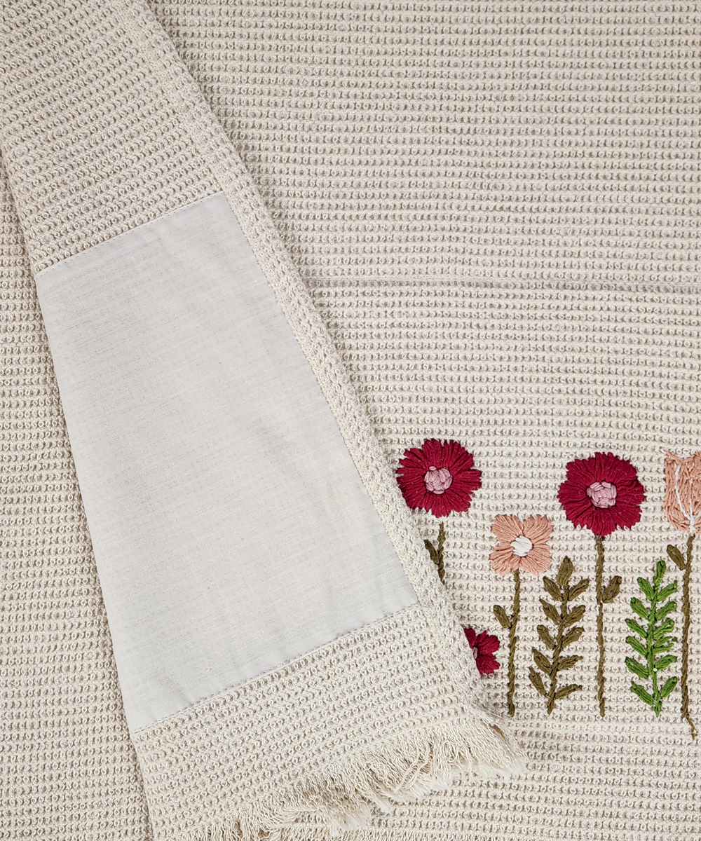 Embroidered Bath Towel | Soft Cotton Waffle | Beige