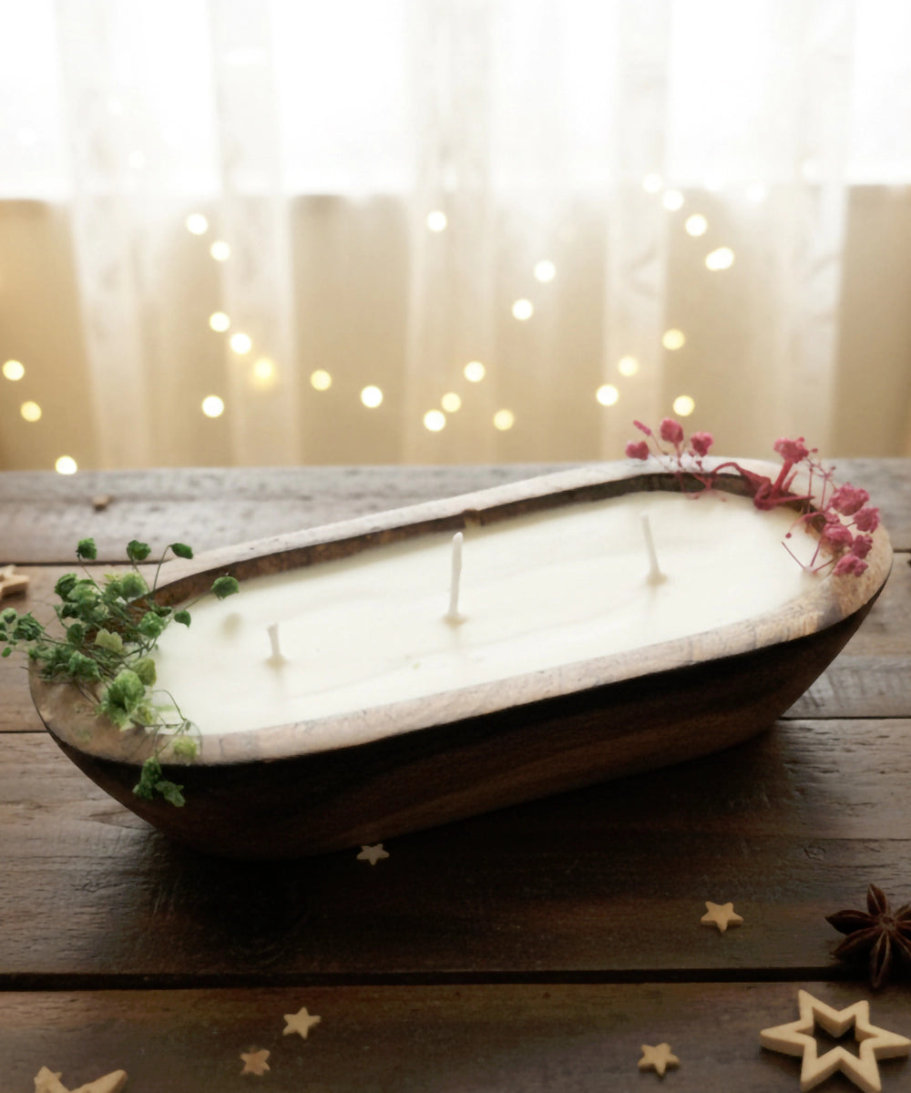 Wooden Boat 8 Inch Lavender Soy Wax Candle | 40-45 Burning Hours