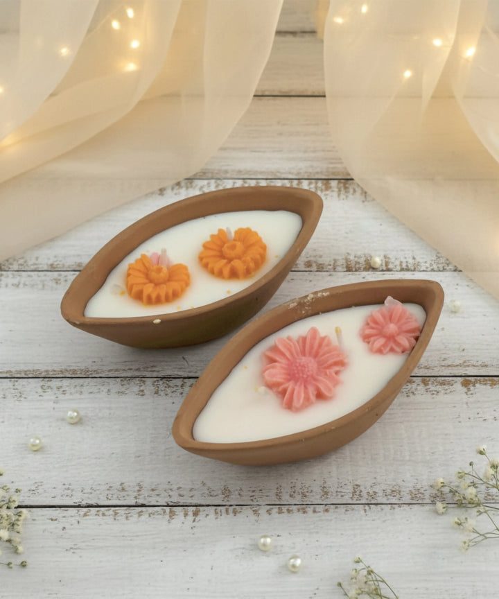 Set of 2 pcs Terracotta Boat Soy Wax Candle | 12-15 Burning Hours