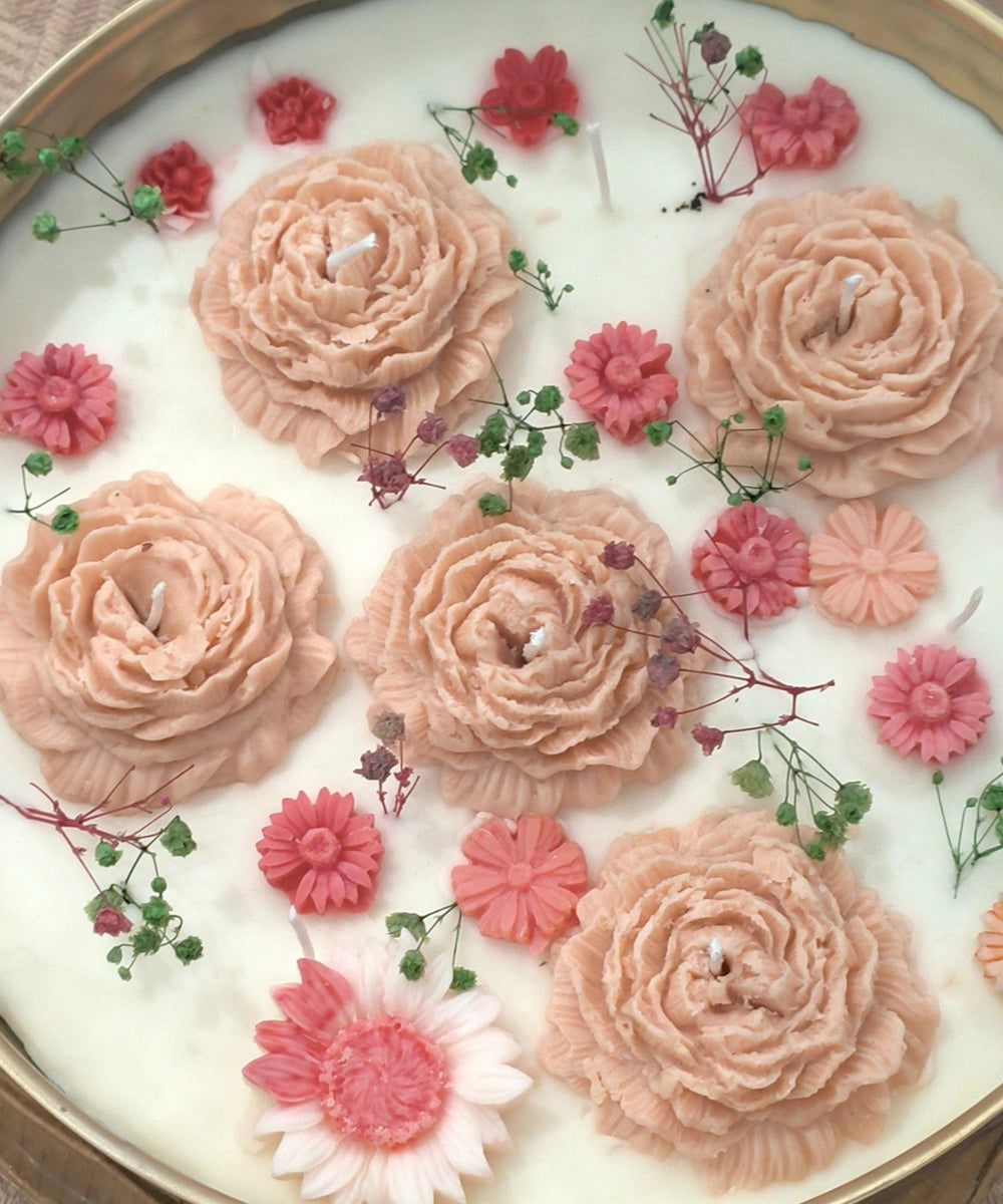 Jumbo Serene Floral Brass Urli Soy Wax Candle | Jasmine Fragrance | 100 Burning Hours