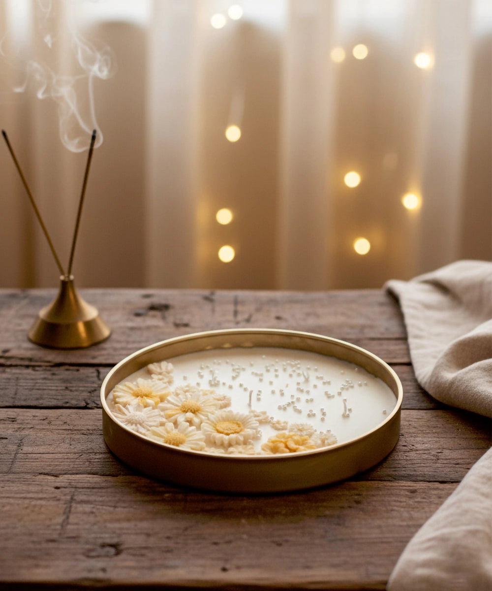 Jumbo Floral Brass Urli Soy Wax Candle | Jasmine Fragrance | 100 Burning Hours