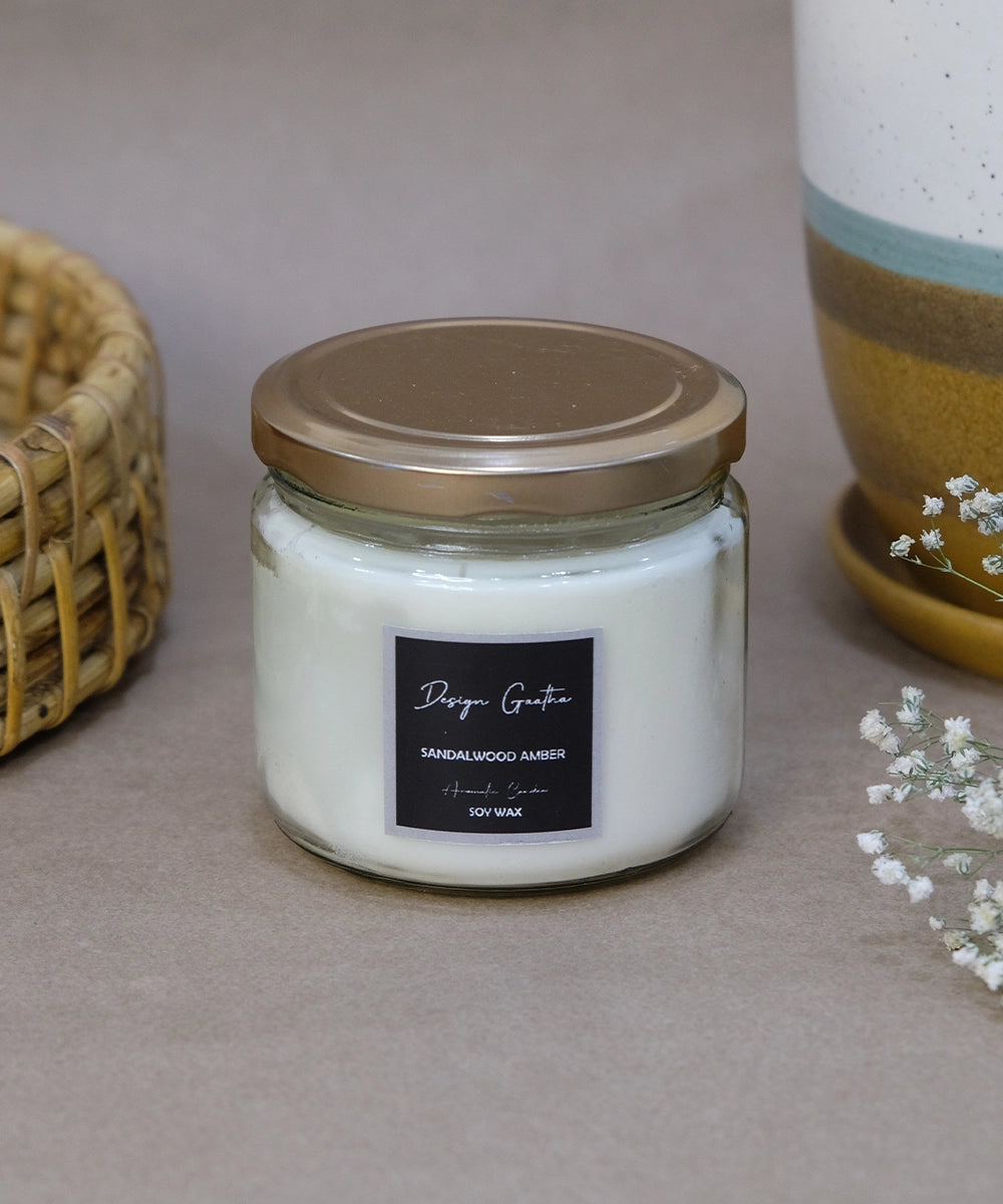Sandalwood Amber Salsa Jar Soy Wax Candle (250 gms with 35 hrs of burning time)