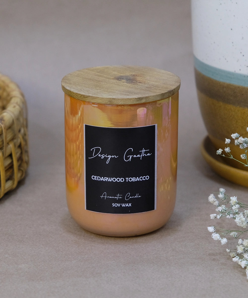 Cedarwood Tobacco Amphora lux Soy Wax Candle (210 gms with 30 hrs burning time)