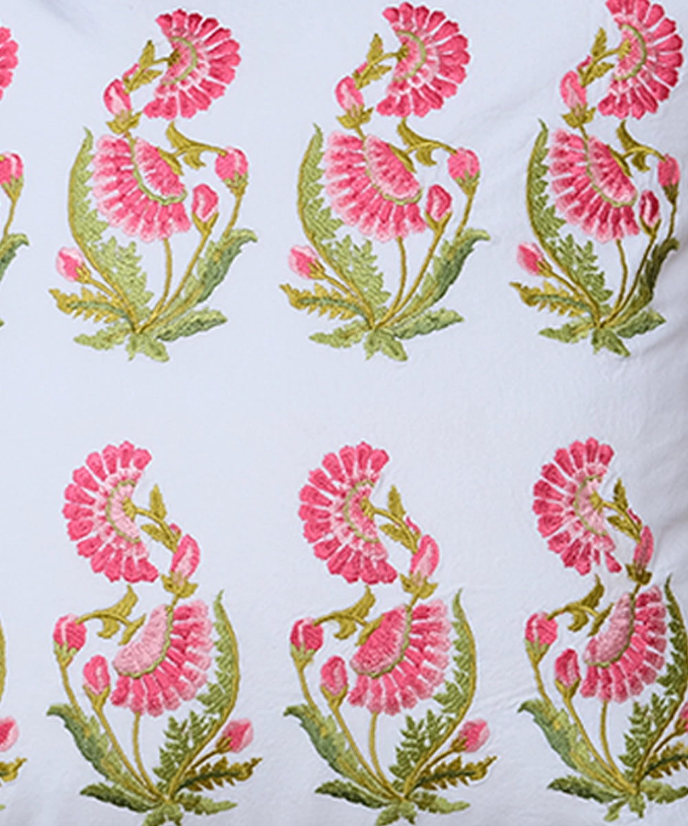 Zehrat Rose Pink Embroidered Cream Cushion Cover (20"x20")