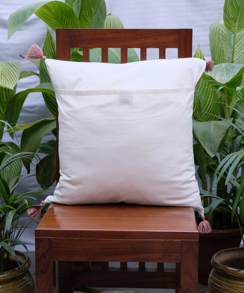 Zehrat Rose Pink Embroidered Cream Cushion Cover (20"x20")