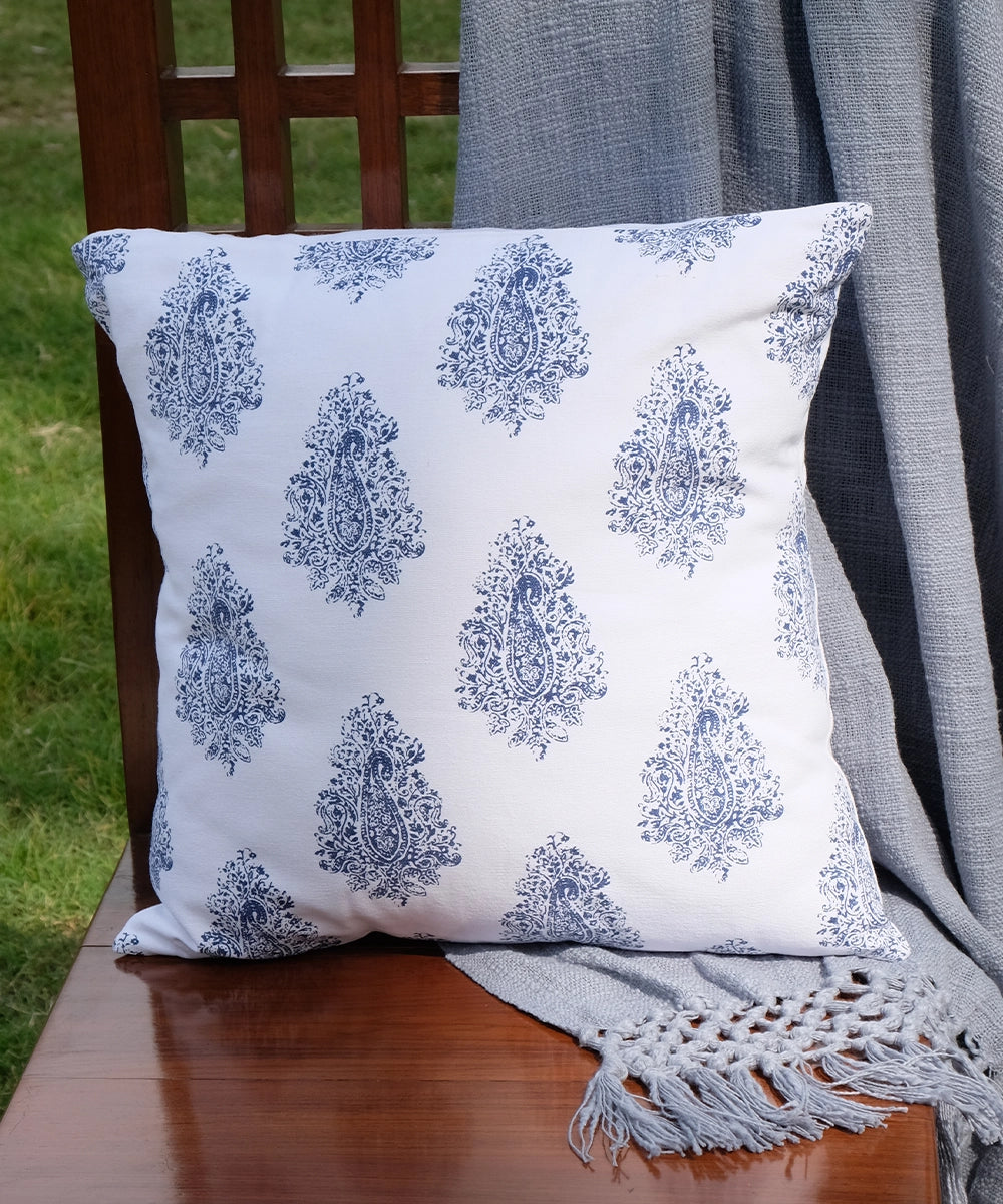 Cream Distress Paisley Cotton Cushion Cover (16"X16')