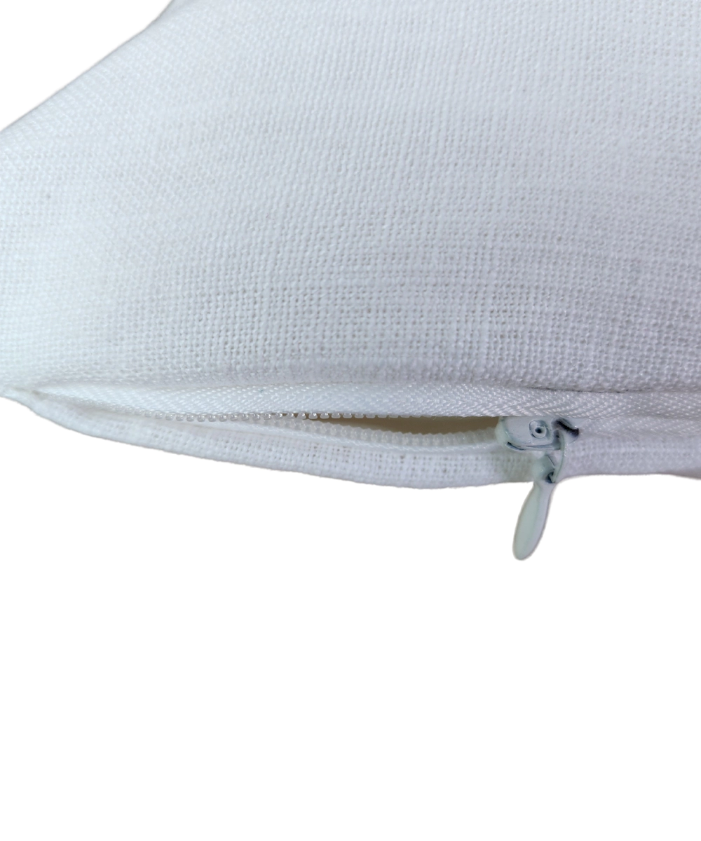 Off White & Yellow Hand Emb Pure Linen Cushion Cover (12x18 In)