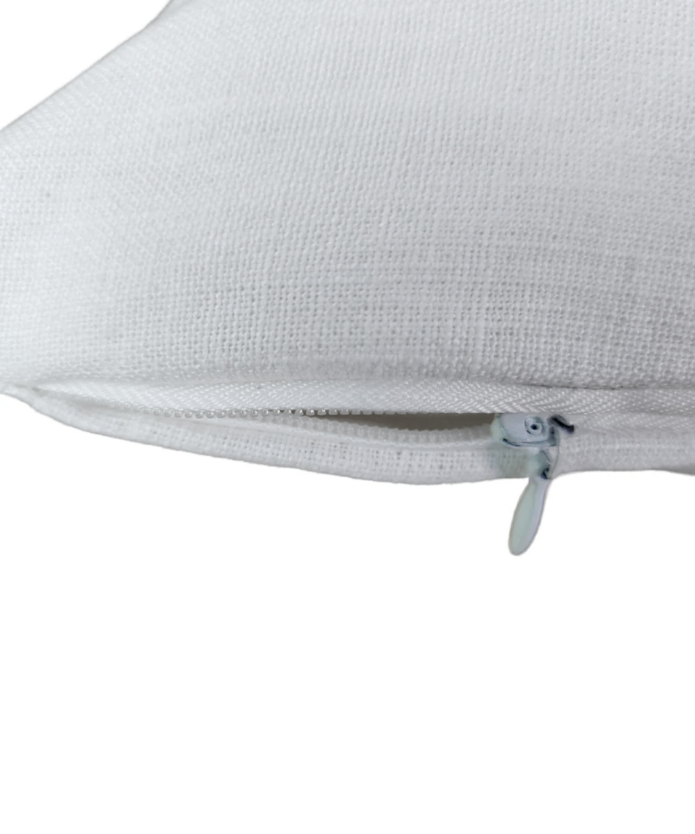 Off White & Yellow Hand Emb Pure Linen Cushion Cover (12x18 In)